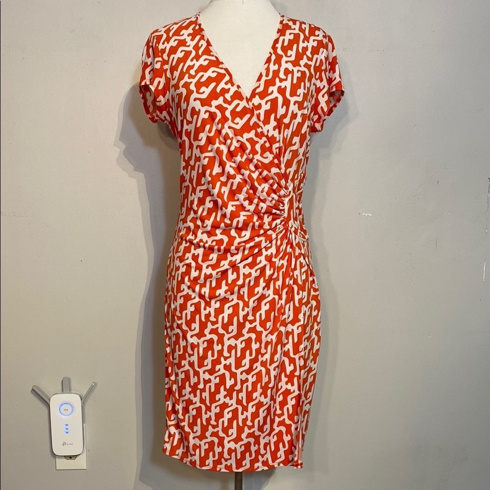 Laundry by Design Orange Sheath Bodycon Midi Dress V-Neck